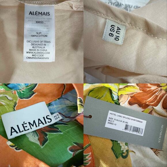 ALEMAIS Hotel Lamu Spliced Floral Shirt Midi Dress Size US 6 AU 10 - Picture 8 of 14